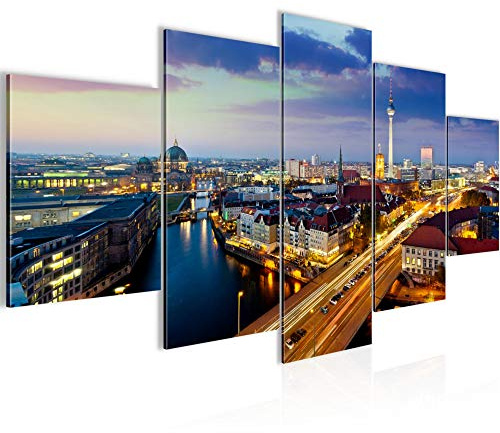 Runa Art - Bilder Berlin 200 x 100 cm 5 Teilig XXL Wanddekoration Design Blau Gold 605151a