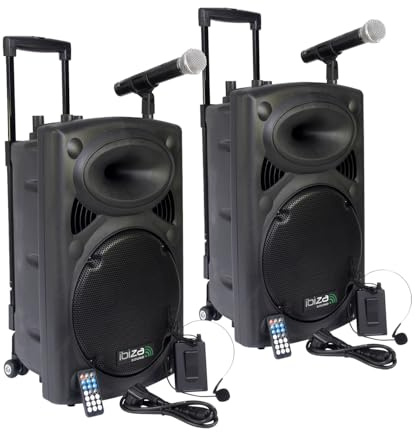 Ibiza Sound - Système Actif Amplifié Batterie 1400W Port12 VHF Sonorisation karaoké Musiciens DJ USB Bluetooth Mobile + Pieds