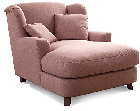 Cavadore XXL-Sessel Assado / Großer Polstersessel mit Holzfüßen und großer Sitzfläche / Inkl. 2 Zierkissen / 109 x 104 x 145 / Flachgewebe Altrosa