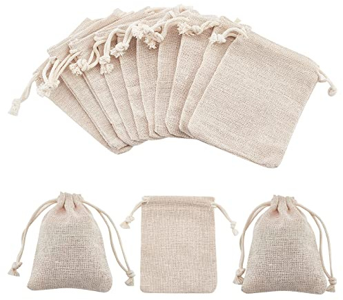 NBEADS 10 Stück Jute Säcke Kleine Kordelzug Taschen Beutelchen Schmuck Beutel Geschenkbeutel für Hochzeit Weihnachten Geschenkverpackung, 9x8cm