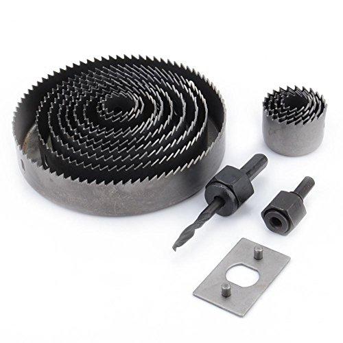 17pcs Hole Saw Cutter Kit, 19-152mm Carbide Hole Cutter Set, Downlights Drill Bit Tools, with 2 Drill Reinforcement Center Plates and Hex Wrench for Hard and Soft Woods, Plastic, Plasterboard