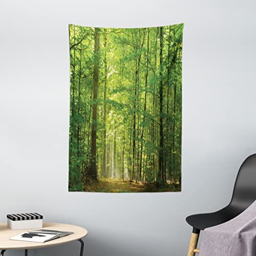 ABAKUHAUS Wald Wandteppich, Laubwald Sommer, Wohnzimmer Schlafzimmer Heim Seidiges Satin Wandteppich, 100 x 150 cm, Grün Kamel