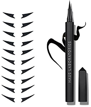 HAUS LABORATORIES By Lady Gaga: EYE ARMOR KIT | Flüssiger Eyeliner-Stift In Schwarz Und Wingtip-Sticker, Flexible Und Präzise Filzspitze Für Langhaltende Wing-Lidstriche | 2-Teiliges Set