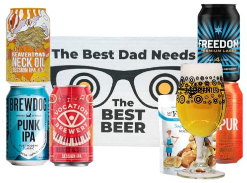 IPA Craft Beer ‘Best Dad’ Gift Set with Branded Glass & Pub Snacks – 5 Can Selection from BrewDog, Thornbridge, Freedom, Founders, Vocation & Seven Bro7hers | Gift for Dad, Birthday Hamper