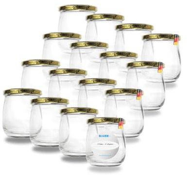 Flaschenbauer - 16x Einmachgläser 417ml - Konservengläser mit TO82 Twist-Off Deckel, inkl. Etiketten - Marmeladengläser, mit Schraubdeckel, Schraubgläser, Joghurtgläser (Bienenmotiv) - Made in Germany