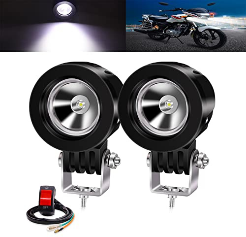 YnGia 10W projecteurs de moto, 2 pièces blanc moto antibrouillard LED lumières auxiliaires 12V 24V LED phares de travail pour camion de voiture hors route 4X4 ATV tracteur