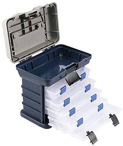 ZOENHOU 4 Layers Fishing Tackle Box, 10 x 6.7 x 9.8 Inch Portable Tackle Stuff Tool Boxes Organizer Portable Fishing Stuff Storage Case for Men Women Beginner