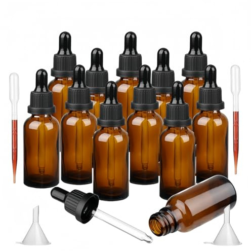 Bakiauli Pipettenflasche 30ml, 12 Stück Apothekerflasche Braun Glas Flasche mit Pipette für Ätherische Öl, Parfümöle, Aromatherapie, Flüssigkeit