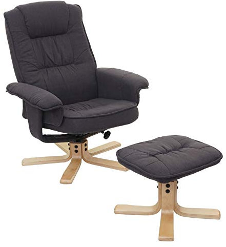 Mendler Relaxsessel M56, Fernsehsessel TV-Sessel mit Hocker, Stoff/Textil, FSC®-Zertifiziert - dunkelgrau