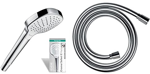 hansgrohe Duschset mit Duschkopf Croma Select E, Regendusche, 3 Strahlarten (Weiß/Chrom) + Brauseschlauch Isiflex, Duschschlauch 1,60m (Chrom)