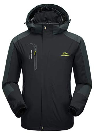 KEFITEVD Softshelljacke Herren Wasserdicht Atmungsaktiv Outdoor Jacke Leicht Herrenjacke mit Kapuze Männer Softshell Wanderjacke Herrenjacke Schwarz L