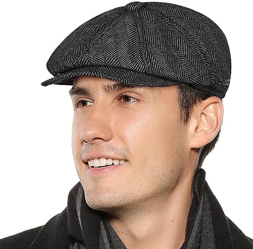 Superora Män Newsboy fiskben tweed platt keps bagare pojke Gatsby basker 8 panel justerbar höst vinter, Grå fiskben, en storlek