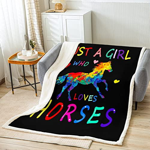 Manta Colorida de Forro Polar de Caballo con ilustración de Caballo de Dibujos Animados, Manta Sherpa para niños y niñas, Manta de Felpa de Graffiti, Manta mullida de Vida Silvestre para Cama, sofá c