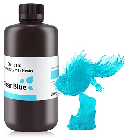 ELEGOO 3D Drucker Standard Resin, Rapid Photopolymer Resin klares Blau 1KG | 405nm LCD-UV-härtendes Harz, hohe Zähigkeit, exzellente Fließfähigkeit, schlagzähes Harz für LCD 3D-Drucker