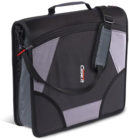 Case-it King Sized Zip Tab School Zipper Binder | 4-Inch D-Rings, 800 Sheet Capacity, 5-Subject Expanding File Folder, Multiple Pockets & Storage Organizer, Shoulder Strap | D-186 Jet Black