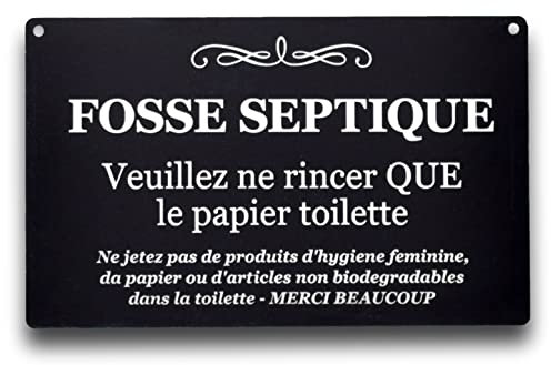 Panneau de fosse septique ¦ noir avec écriture blanche ¦ Parfait pour votre maison, restaurant, bar, café, hôtel ¦ Plaque de toilettes, salle de bain, WC uniquement, papier toilette