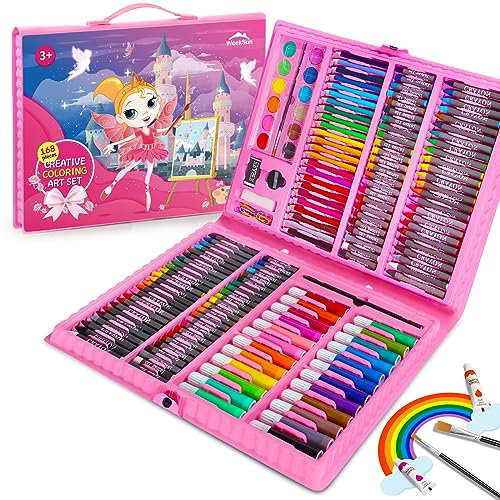 WEEKSUN 168 Stück Malset Deluxe Malkoffer mit Aluminiumbox, für Schloss-Thema, Zeichenset mit Ölpastellkreiden, Buntstiften, Markern, Aquarellkuchen usw, für Kinder Anfänger