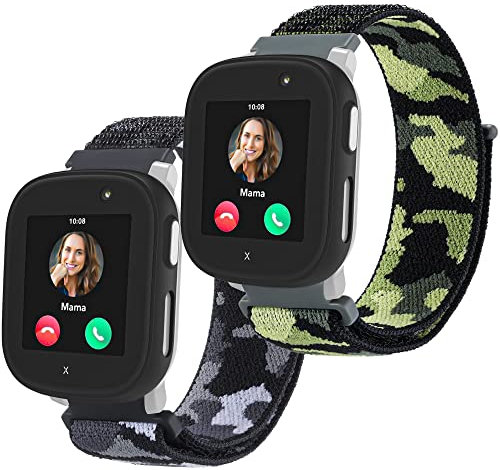 Polyjoy 2 Stück Kinder Nylon Armbänder kompatibel mit Xplora X6 Armband, Kids Smartwatch Mädchen Jungen Weich Verstellbare Ersatzbänder für Xplora X6 Play/Pro/Gen 2-Schwarz+Militärgrün