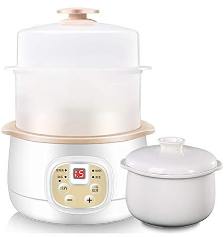 Marmite électrique, marmite à ragoût électrique, mijoteuse à revêtement en céramique de 0,8 L, petit ustensile de cuisine professionnel avec minuterie de 24 heures et bol en cérami