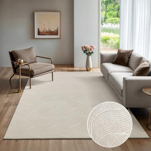 the carpet Rio - Moderner Kurzflor Teppich, weicher und pflegeleichter Anti-Rutsch-Teppich mit 3D-Optik, robust, für Wohnzimmer und Schlafzimmer, Creme, 160 x 220 cm