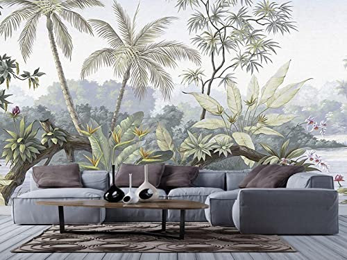 Papier Peint Panoramique Paysage De Jungle Tropicale Papier Peint Intissé 3D Tapisserie Poster Decoration Murale Chambre Salon