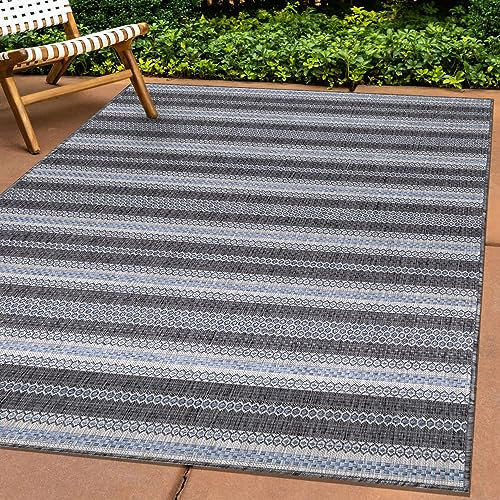Carpettex Outdoor Teppich Wetterfest 80x150 cm Läufer, Sisal Optik, Schwarz - Ideal für Balkon, Garten, Terrasse, als Küchenläufer - In&Out Teppich Waschbar, Flachgewebe, Pflegeleicht, Vintage Design