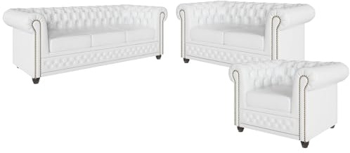 S-Style Möbel George Sofagarnitur 3 2 1 Polstergarnitur Chesterfield-Couchgarnitur Couch-Set für Wohnzimmer 3-Sitzer Sofa