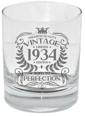 Always Looking Good Vaso de whisky grabado vintage de 1934 para 90 años de edad, para 90 años de edad, grabado, whisky, bourbon, escocés, Lowball