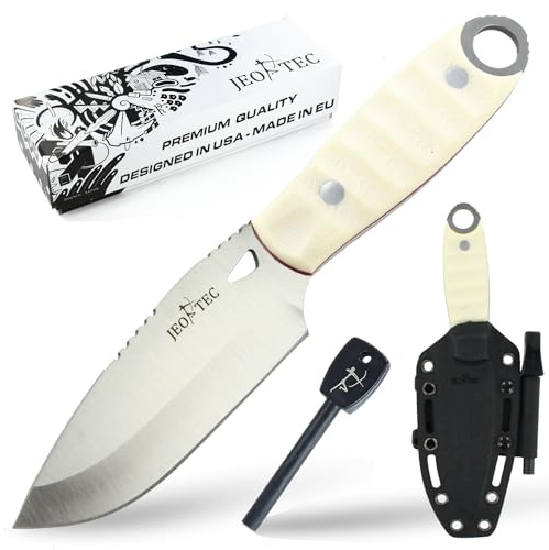 JEO-TEC Nº10 Cuchillo de Hoja Fija para Bushcraft Supervivencia Campo Caza y Pesca - MoVa 58 - Funda de Kydex con Clip para el Cinturón - Hecho en España