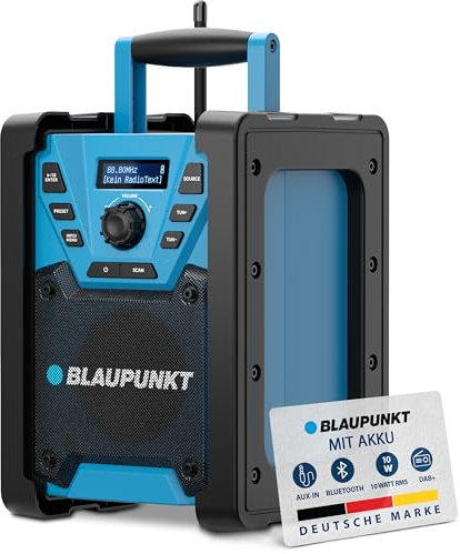Blaupunkt BSR 300 Baustellenradio mit Akku – Tragbares Radio mit Bluetooth 5.3 robust (AUX-IN, 10 Watt RMS, DAB+, Schutzklasse IPX5)