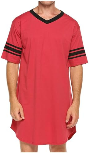 BiCophy Men's Summer Oversize Cozy Nightshirt Plus Size V Neck Short Sleeve Loose Fit Soft Comfy Pajama Tops Knee Length Nightdress Casual Home Nightgown Sleepwear