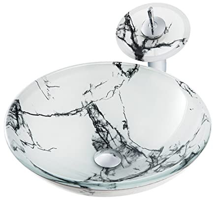 Fregadero para recipiente de baño, Fregaderos para recipiente de lavabo de vidrio templado Fregadero para recipiente artístico redondo blanco Instalación en encimera Fregaderos de tocador para ba