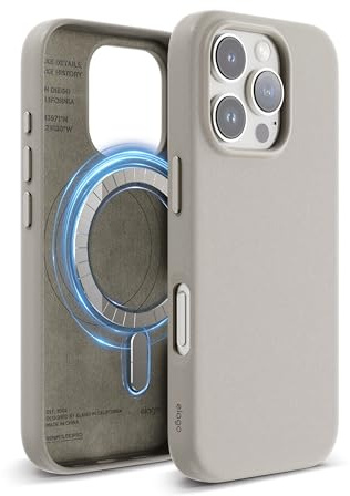 elago Magnetische Lederhülle für iPhone 16 Pro | Kompatibel mit MagSafe, integrierte Magnete, veganes Leder (Hellgrau)