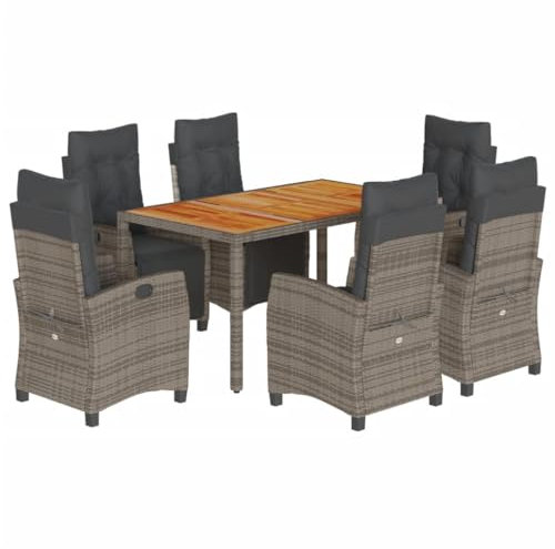 HETFTJN Festzeltgarnitur Balkonmöbel Lounge Möbel Outdoor Outdoor Lounge - 7-TLG. Garten-Essgruppe mit Kissen Grau Poly Rattan für Café Hof Balkon Terrasse