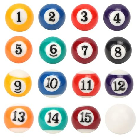 OVAQUIXI Set di 16 Palline da Biliardo in Resina, Mini Set di Palline da Biliardo con Palline Numerate e Pallina Bianca per Sale Giochi, Bar, Facile da Trasportare e Riporre, di Piccole