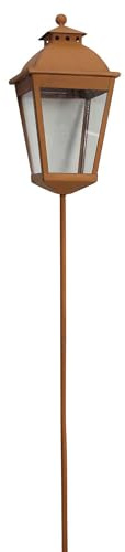 FRANK FLECHTWAREN Gartenstecker Laterne, Metall, braun, Rostoptik, Glas Maße: Laterne 15 x 15 x 30 cm, GH 106 cm, einfache Selbstmontage, ohne Kerze