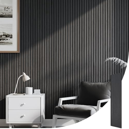INMOZATA Acoustic Wall Panel Wood, Wood Slats Wall Panelling, 3D Wall Panels for Decorative&Sound Absorbing Acoustic Panels 2400x600mm, Black Ebony Walnut
