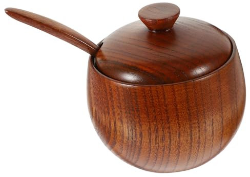 Amosfun Vintage Style Spice Shaker Spoon Lid Wooden Kitchen Seasoning Container for Salt and Sugar for Dining Table Serving