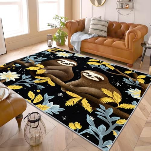 Kinderteppich Faultier - Teppich Wohnzimmer Schlafzimmer Babyzimmer Dschungel, Großer Teppich Kinder Faultier, Weich Kurzflor & Waschbar & rutschfest Wohnzimmerteppich, Kinderteppich, 160x230 cm
