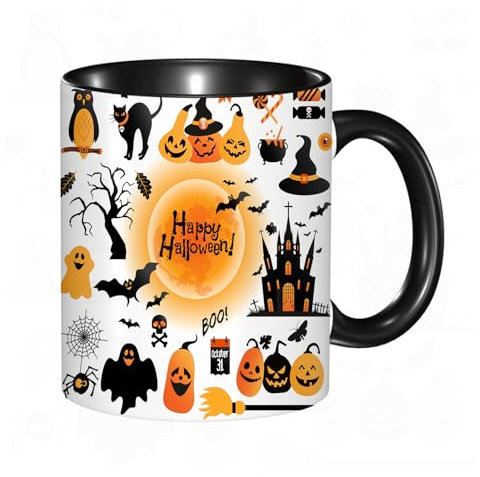 HRRASFAZF Taza divertida de cerámica de 11 onzas,Disfraces de Halloween, Patrón de todos los objetos de la,Tazas Originales de Desayuno - Graciosos Ideas para Regalos - Cerámica 330 ml