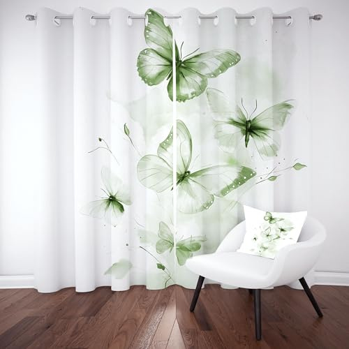 RRUxiia Schmetterling Ösen Gardinen Blickdicht, Fliegende Insekt Vorhang 2er Set Kälteschutz Thermo, Gradient Minimalistisch Druck Verdunklungsvorhänge Wohnzimmer Schlafzimmer Fenster 245x140 cm
