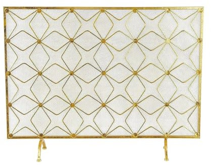 HCZKIUJY Fireplace Screen Geometric Star Pattern Single Panel Fireplace Screen with Mesh Netting, 38 x 9 x 28, Gold Spark Guard Cover