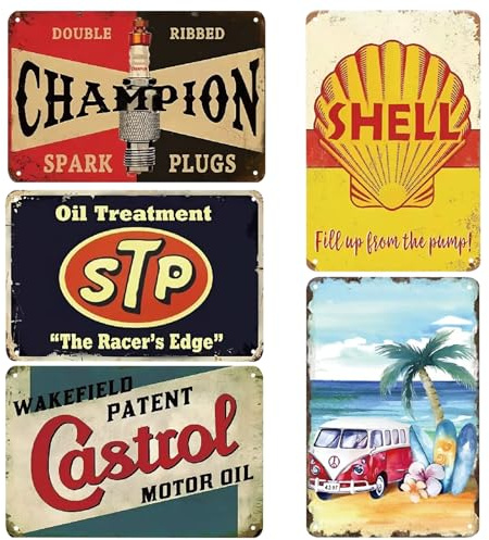 LEKEFETO Set di 5 targhe in metallo in stile retrò, 20 x 30 cm, vintage, decorazione vintage, targa in metallo, decorazione da parete per garage, bar e soggiorno