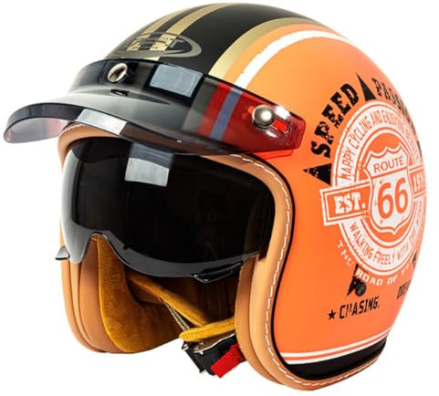Retro Oldtimer Halbschale Jethelm Motorrad-Helm Mit Sonnenblende 3/4 Rollerhelm Cruiser Motorradhelm Halbschalenhelm DOTECE-Zulassung Offener Helm Für Damen Herren