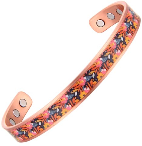 MagEnergy Herren Kupferarmband – Wildflower Whispers Armreif, Magnetisches Armband mit 3500 Gauss Magneten, Verstellbare Paisley-Manschette, Elegantes Schmuck-Geschenk