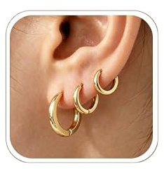 U7 3 Paare Creolen Damen Herren Klein Kreolen Set | Helix Schlafen Ohrringe, Silber/Gold/Schwarz, 8mm10mm12mm / 7mm9mm12mm