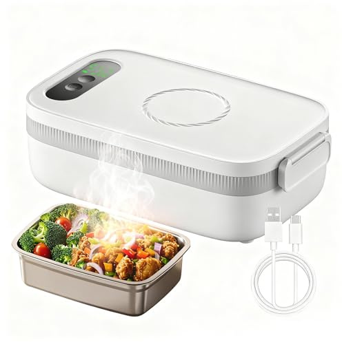 Gamelle Chauffante Batterie Rechargeable, Boite Chauffante Repas Sur Batterie 1l 40w Acier Inox Chauffage Rapide Gamelle Boîte Repas Amovible, Pour Bureau, école, Voyage, Voiture