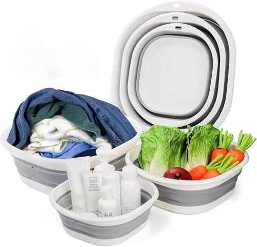 3PCS Foldable Collapsible Washing Up Bowl for Camping Kitchen & Home Use, Space Saving Folding Washing Up Bowl Multipurpose Collapsible Bowl