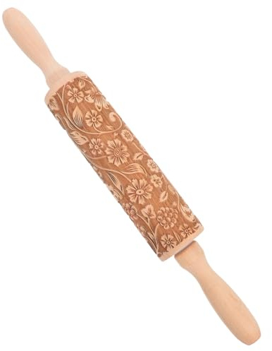 NUOBESTY Mattarello in Legno di Faggio con Rilievo Decorativo per Pasta e Biscotti Roller Goffrato per Fondant e Dolci Strumento Resistente per Decorazioni Artistiche da Cucina