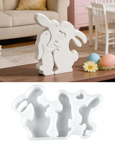 WIKIMO 3 Stück Silikonformen Gießformen für Osterhasen mit Herz- und Umarmungselementen, Silikonform Ostern ideal für DIY Frühlings- und Osterdekoration